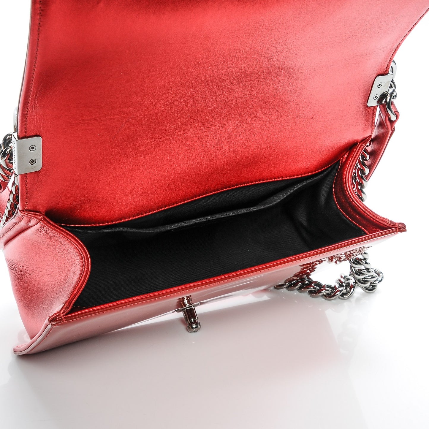 Metallic Patent Quilted Medium Boy Flap Red