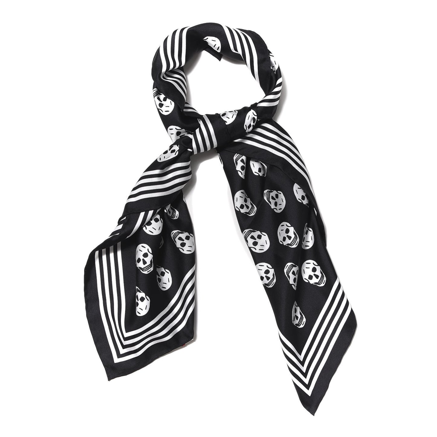 Silk Skull Scarf Black White