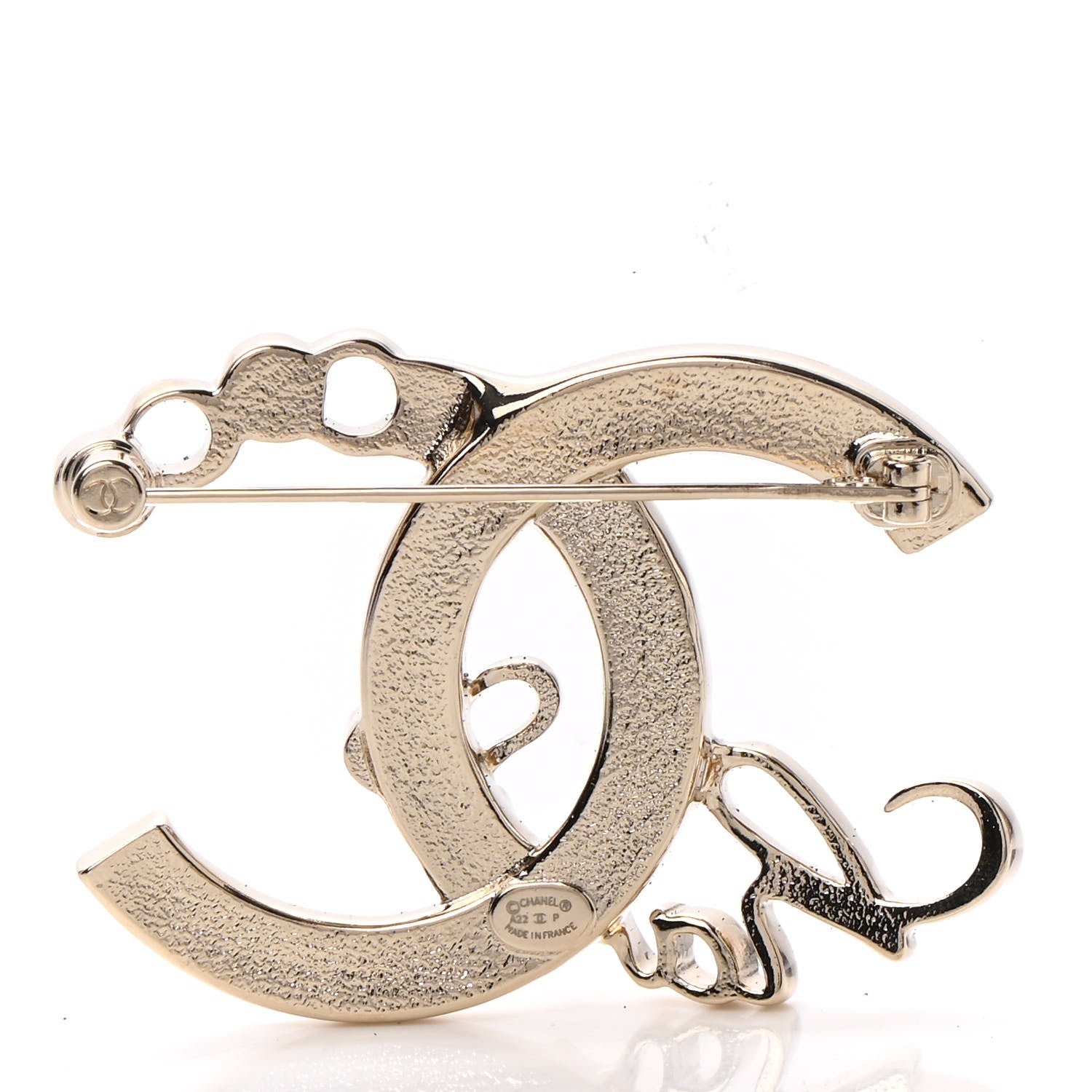 Chanel Metal Crystal Coco Script CC Brooch Gold 3 of 4