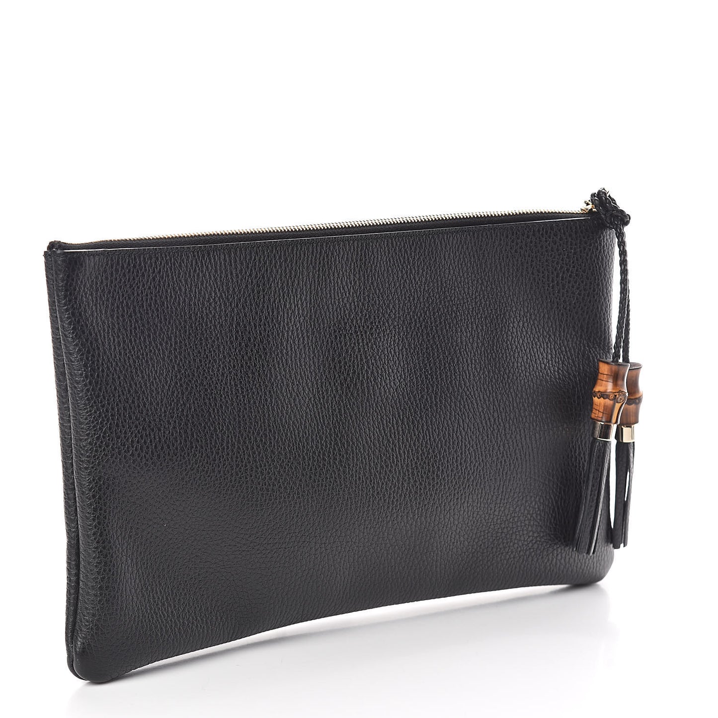 Pebbled Calfskin Large Bamboo Clutch Black