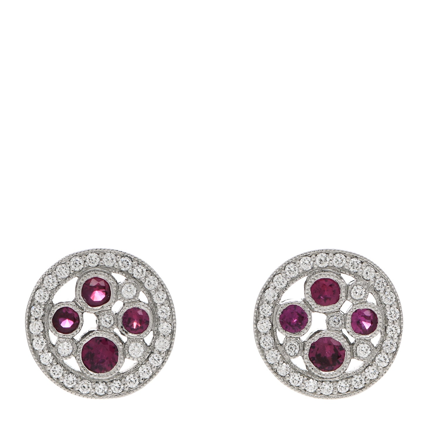 Platinum Diamond Ruby Cobblestone Stud Earrings