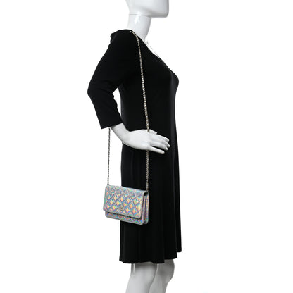 Chanel Iridescent Goatskin Quilted Wallet On Chain WOC Silver 2 of 12