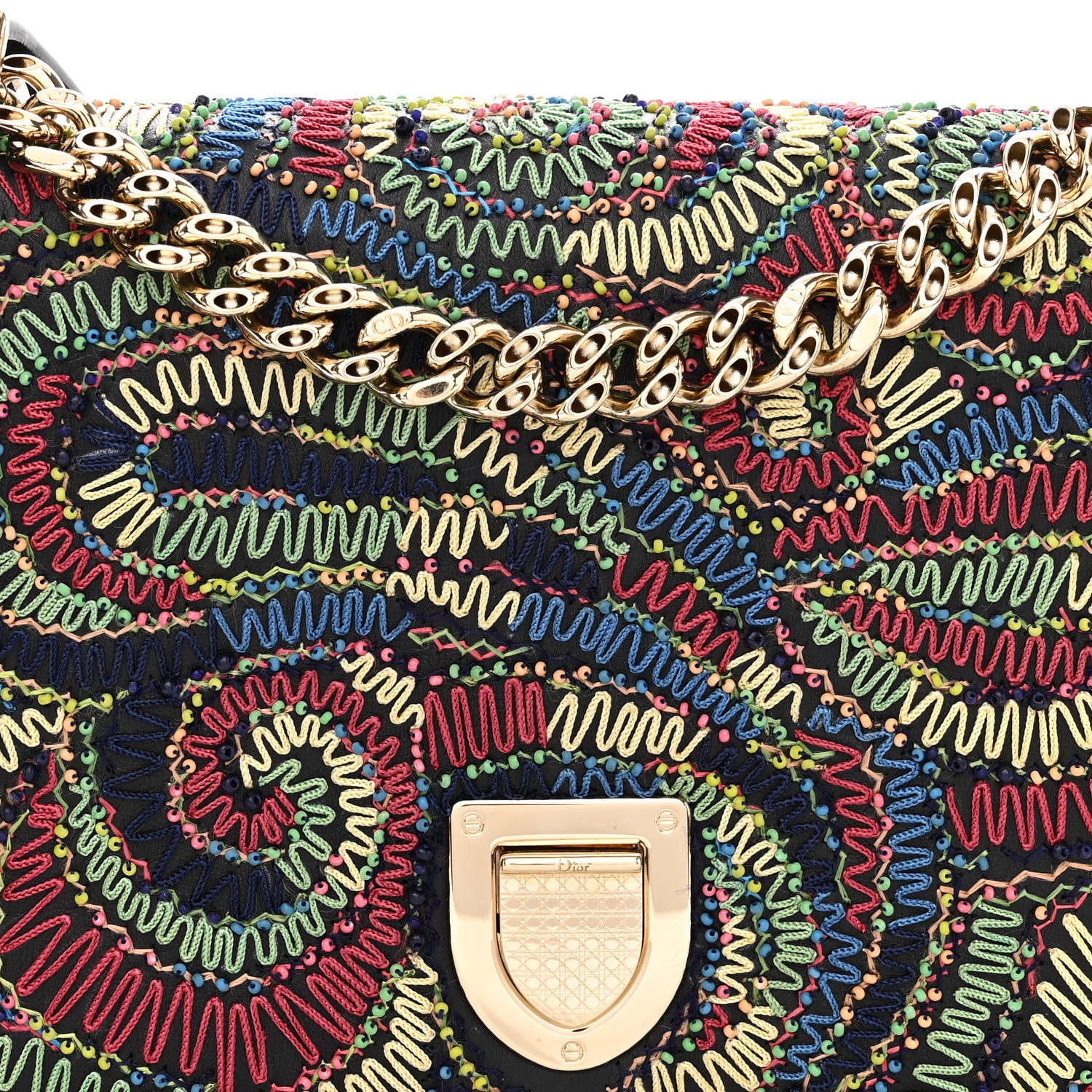 Christian Dior Lambskin Embroidered Medium Diorama Flap Bag Black 7 of 9