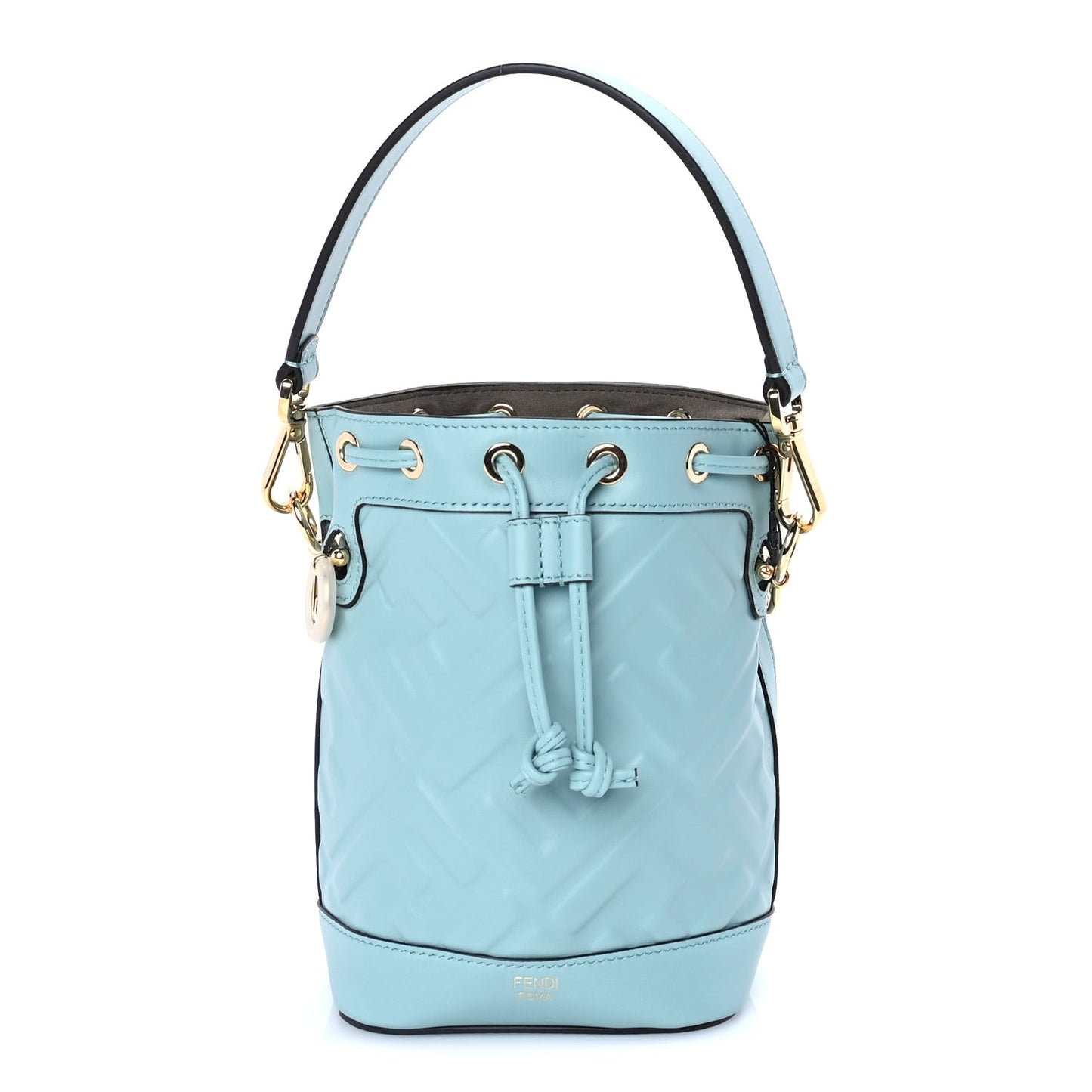Vitello Liberty F is  FF 1974 Embossed Mini Mon Tresor Bucket Bag  Light Blue