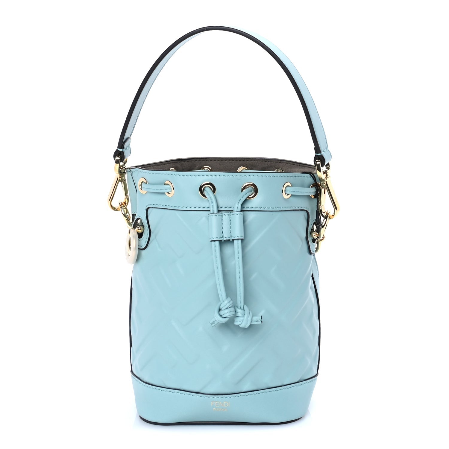 Fendi Vitello Liberty F is  FF 1974 Embossed Mini Mon Tresor Bucket Bag  Light Blue 1 of 7