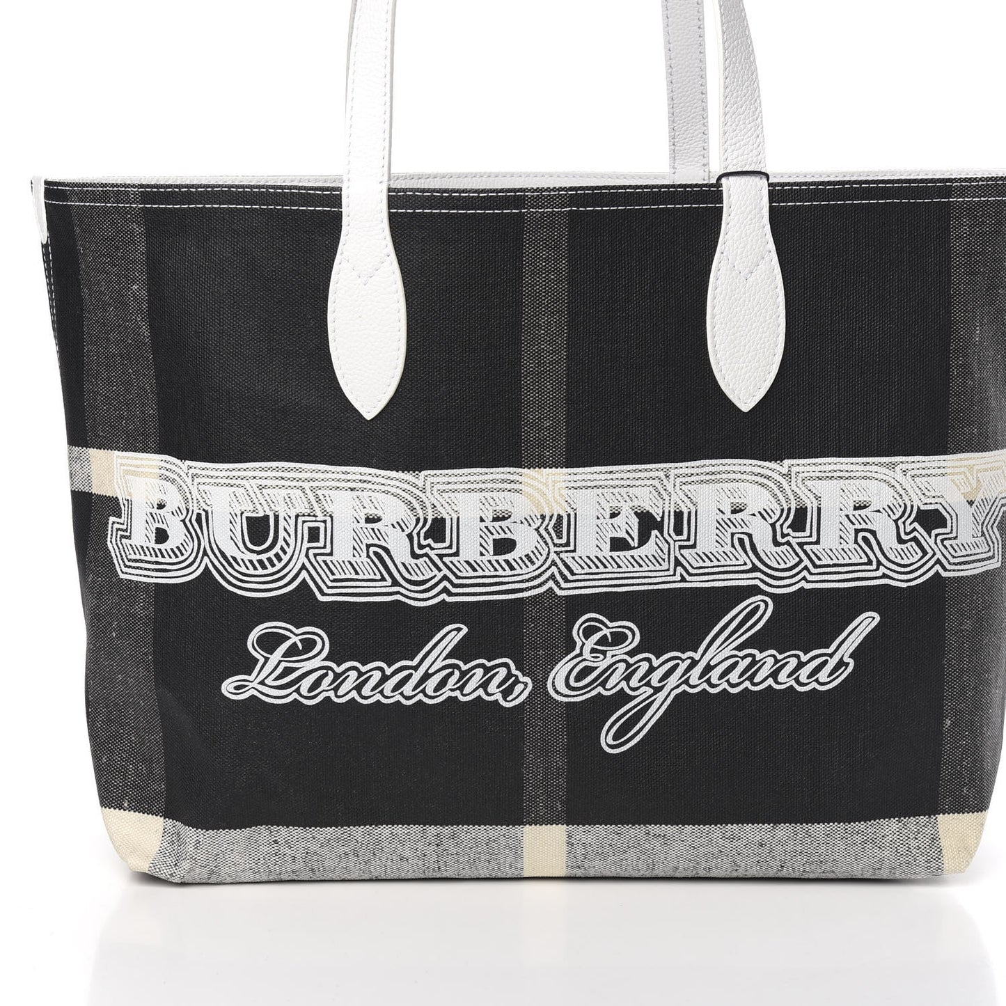 Coated Canvas Mega Check Medium Doodle Tote Black White