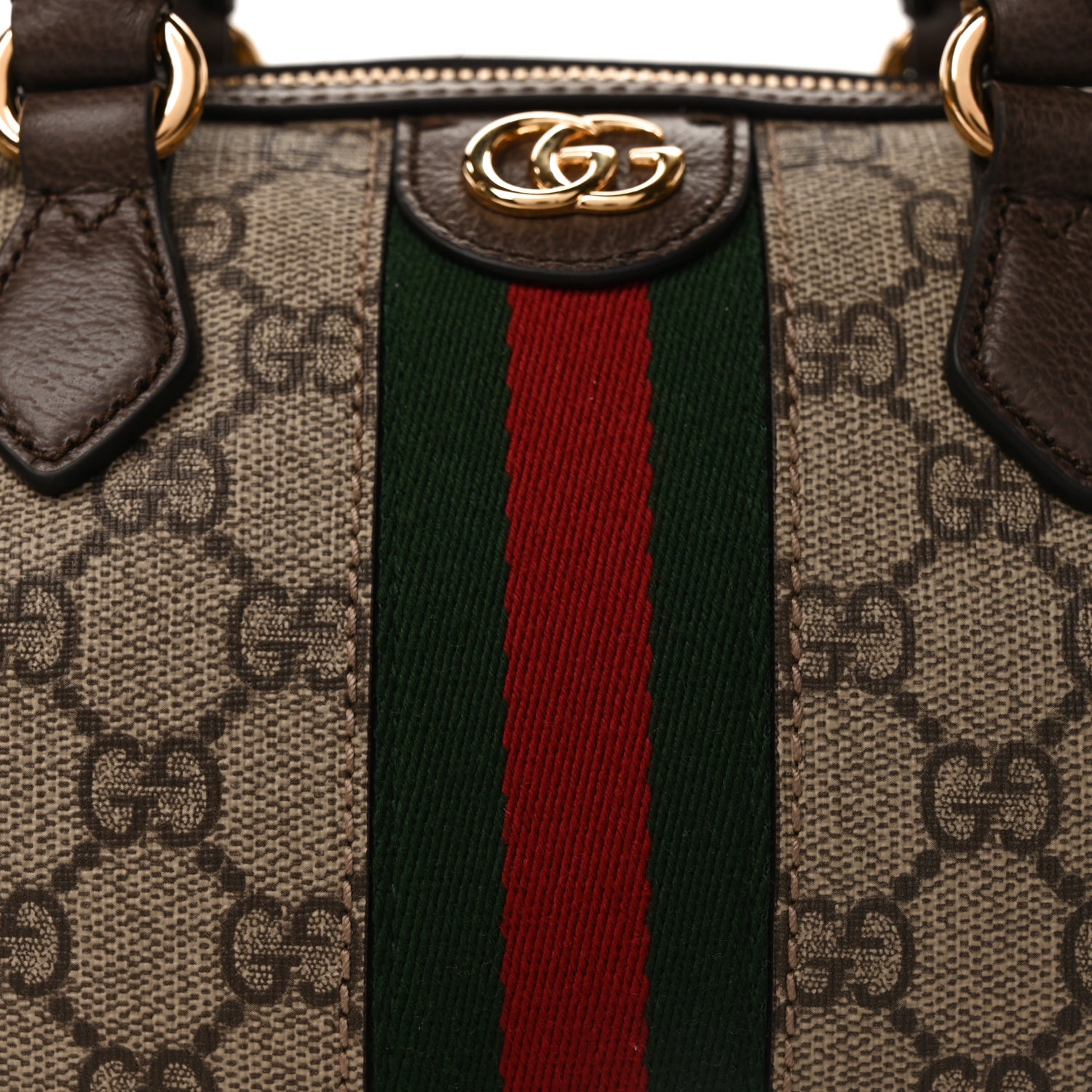 Gucci GG Supreme Monogram Textured Dollar Calfskin Web Mini Ophidia Top Handle Bag Beige Ebony New Acero 7 of 9