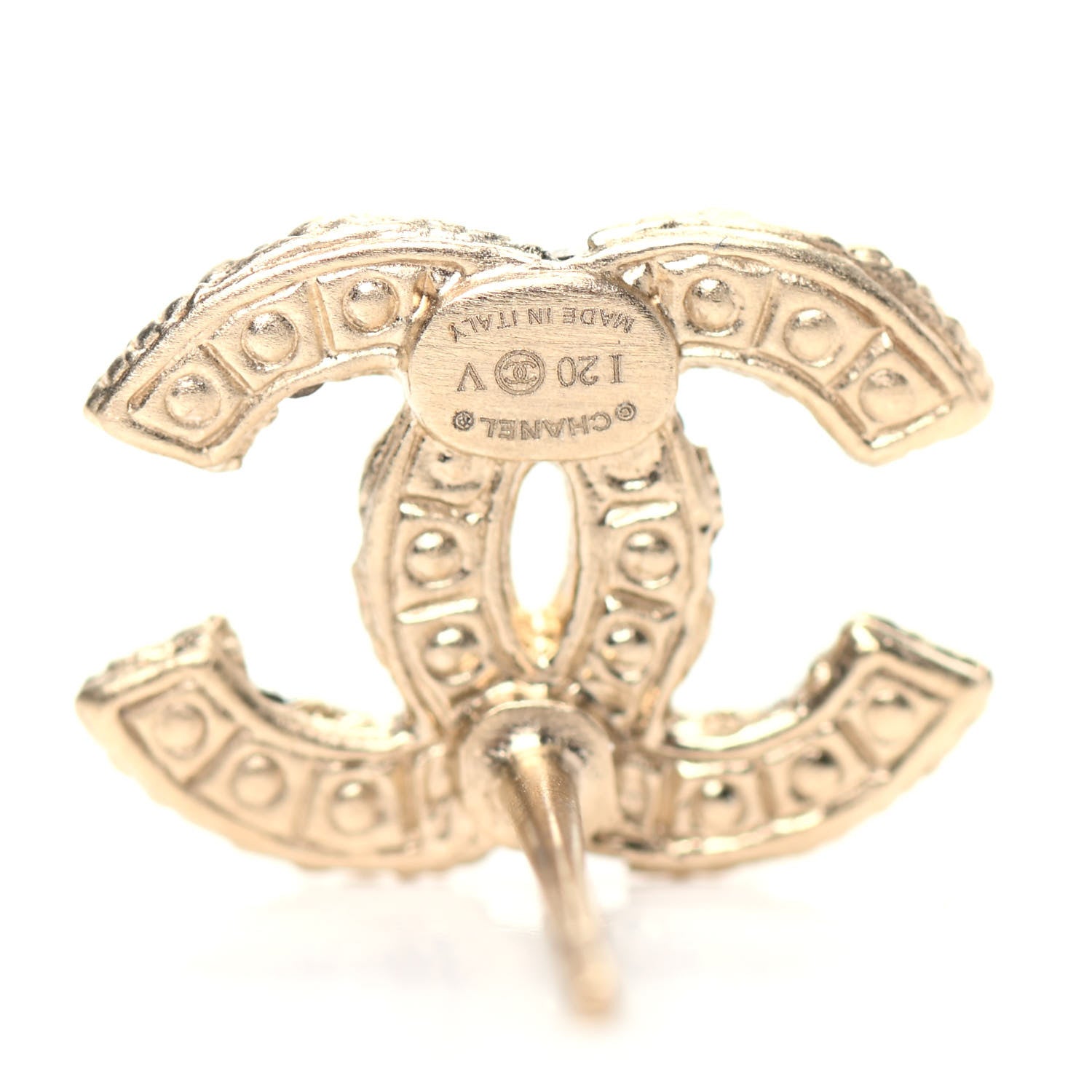 Chanel Pearl Crystal CC Stud Earrings Gold 4 of 5