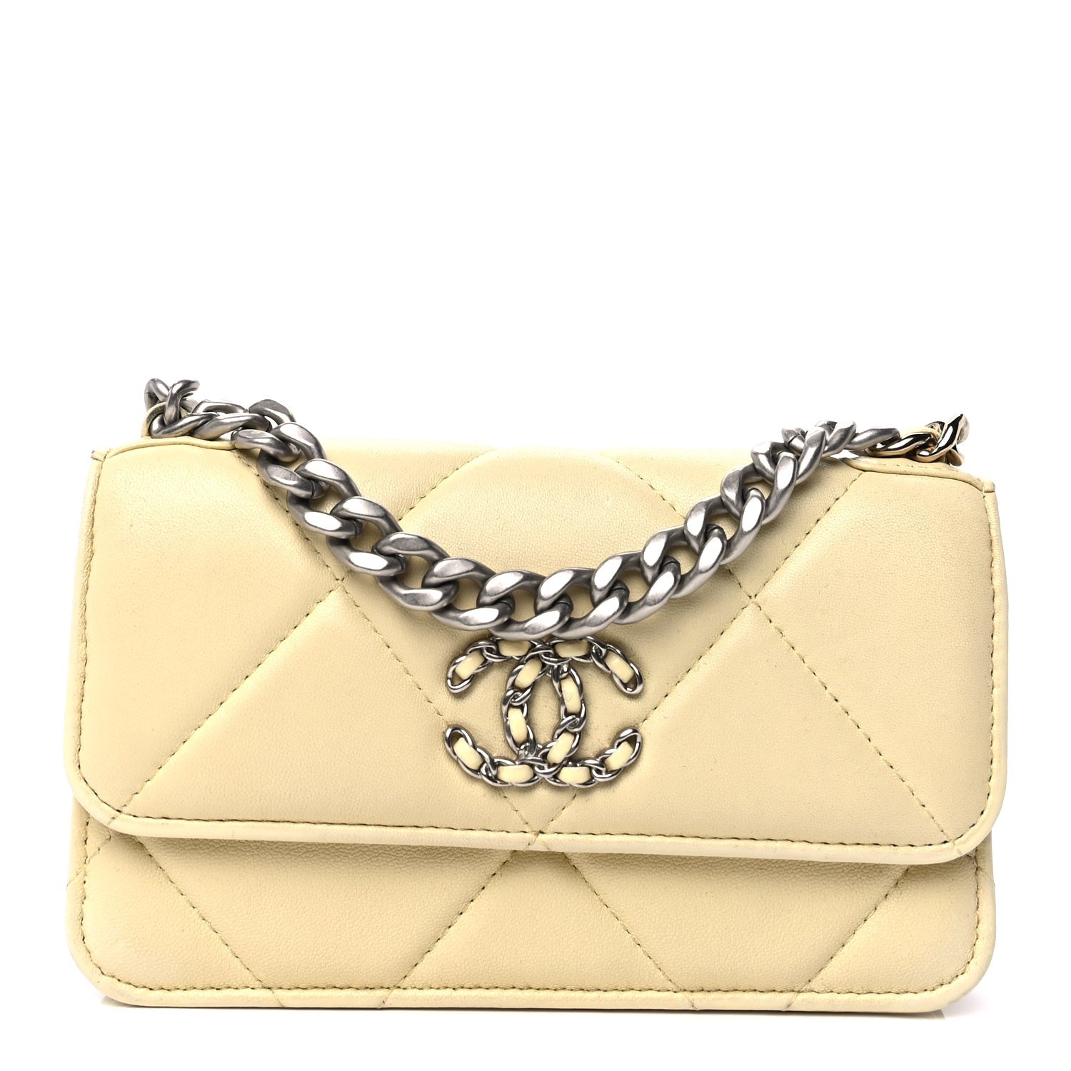 Chanel Lambskin Quilted  19 Wallet On Chain WOC  Yellow 1 of 9