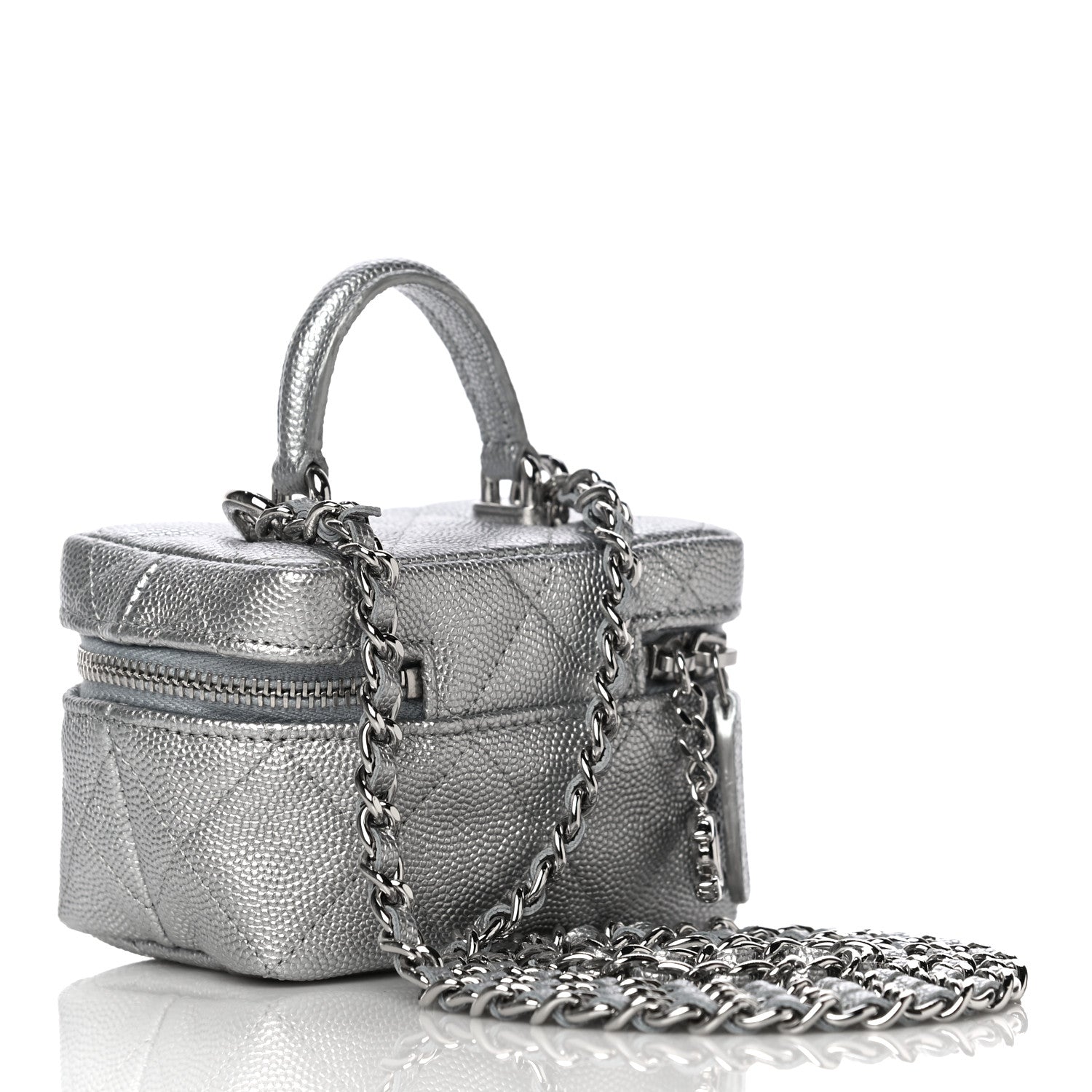 Chanel Metallic Caviar Quilted Mini Top Handle Vanity With Chain Silver 3 of 11