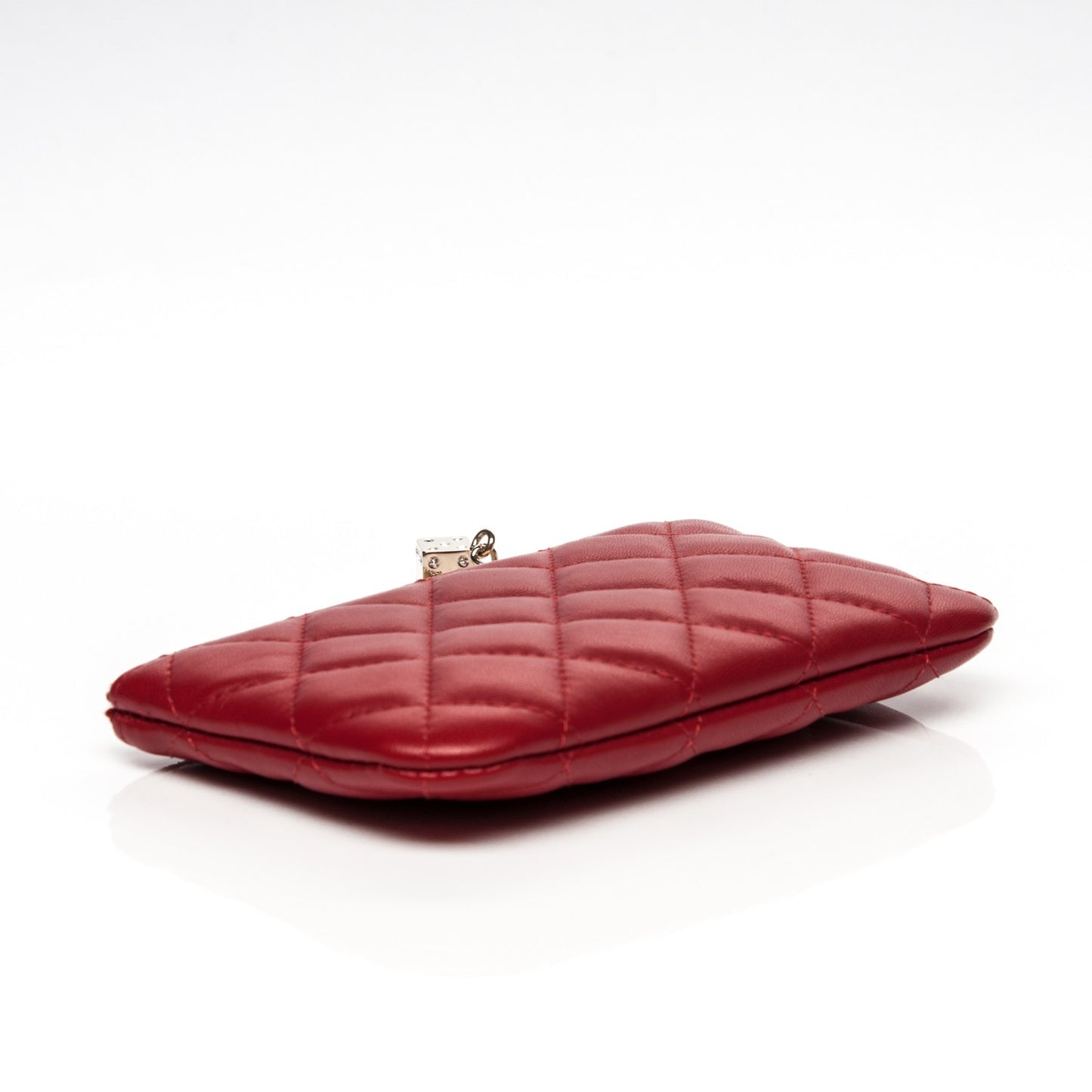Lambskin Quilted Small Casino Cosmetic Case Red