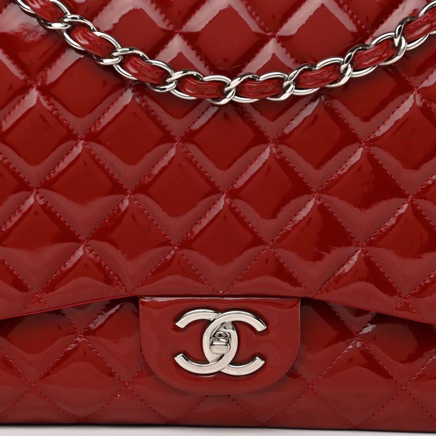 Patent Quilted Maxi Double Flap Red