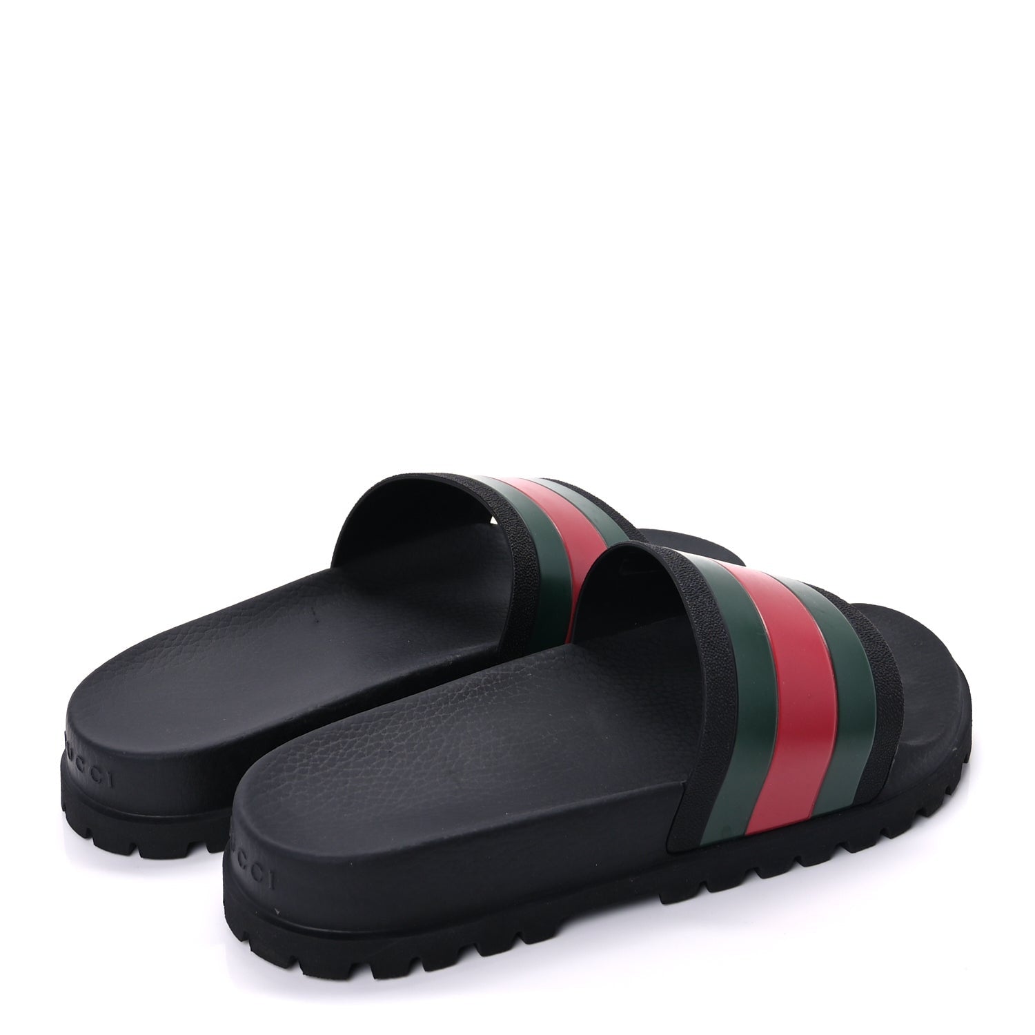 Gucci Rubber Web Mens Lug Sole Slide Sandals 10  Black Green Red 4 of 7
