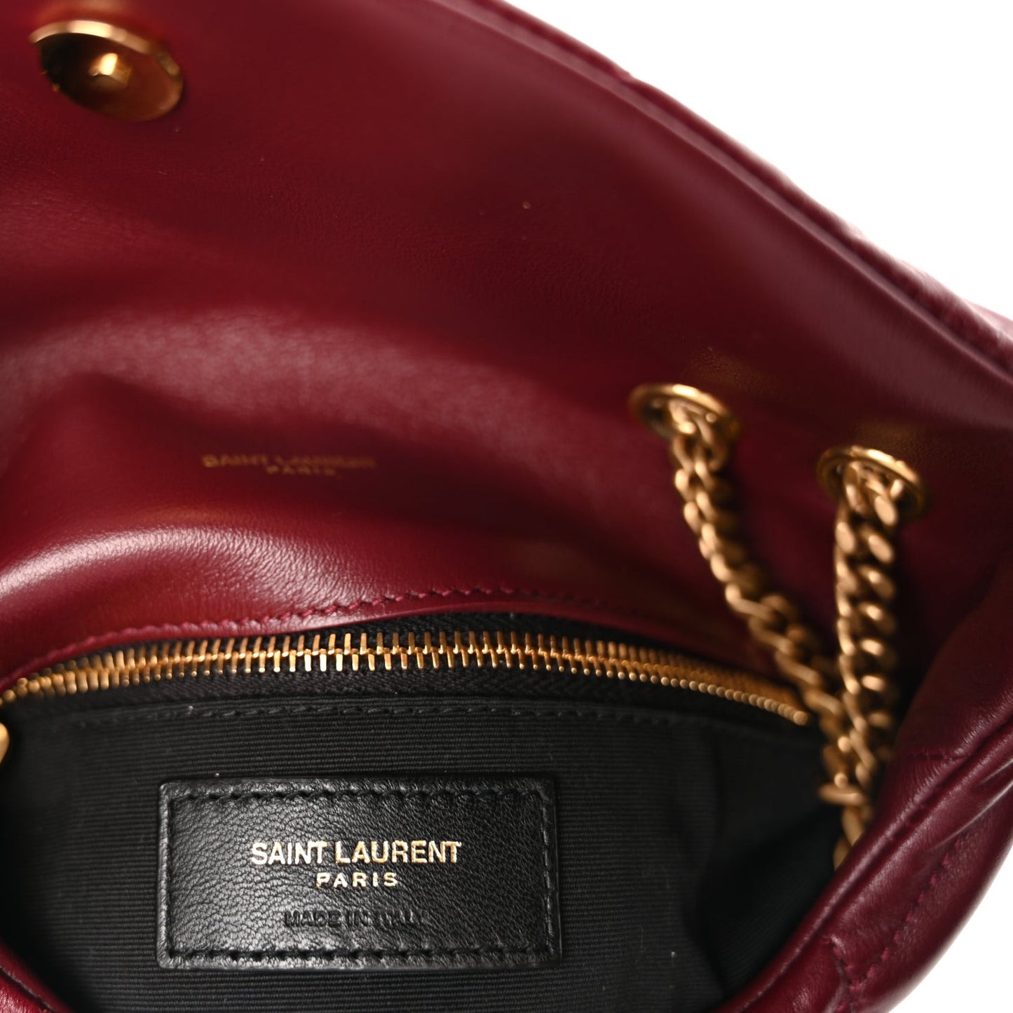 Shiny Calfskin Quilted Toy Loulou Puffer Monogram Chain Satchel Dark Ruby
