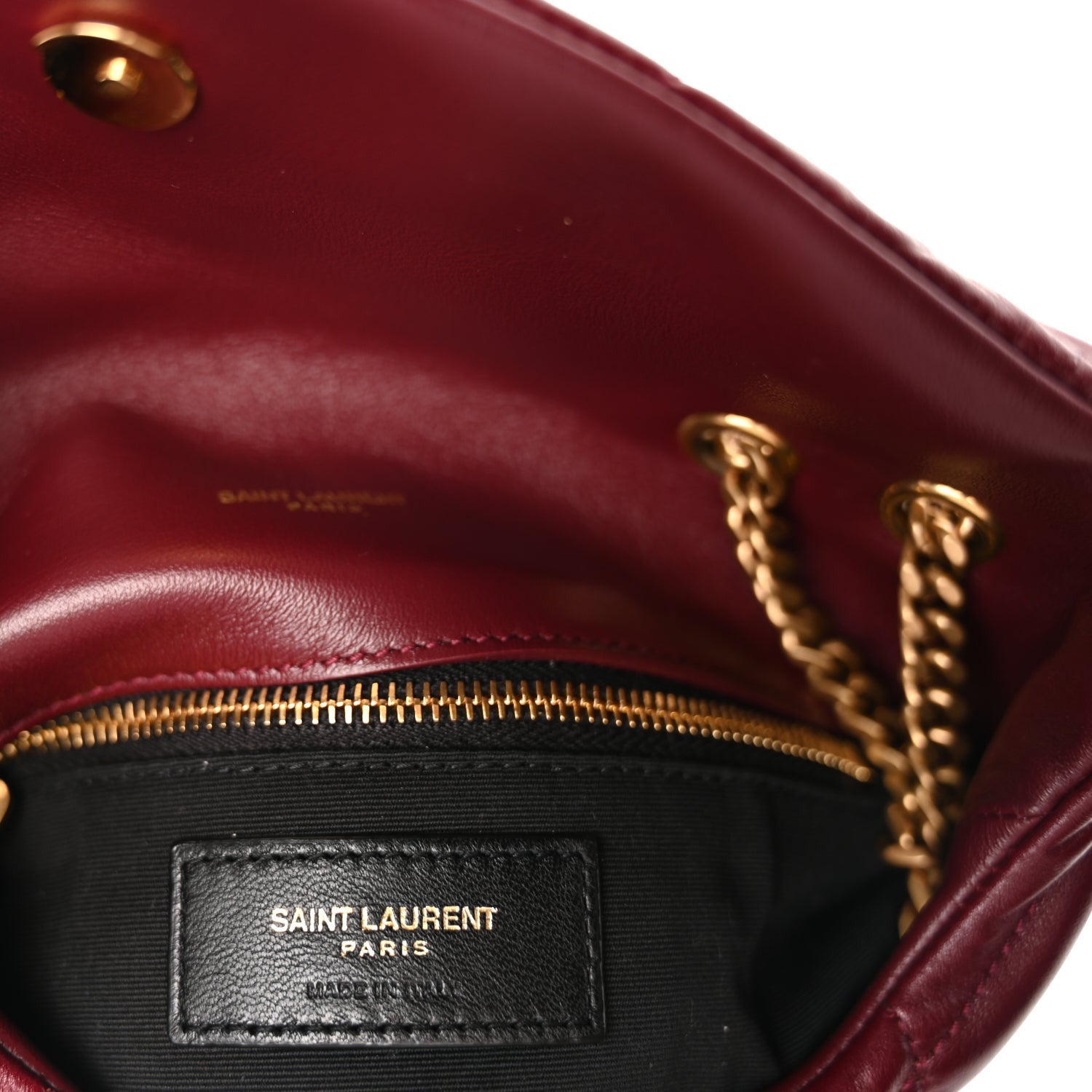 Saint Laurent Shiny Calfskin Quilted Toy Loulou Puffer Monogram Chain Satchel Dark Ruby 4 of 8