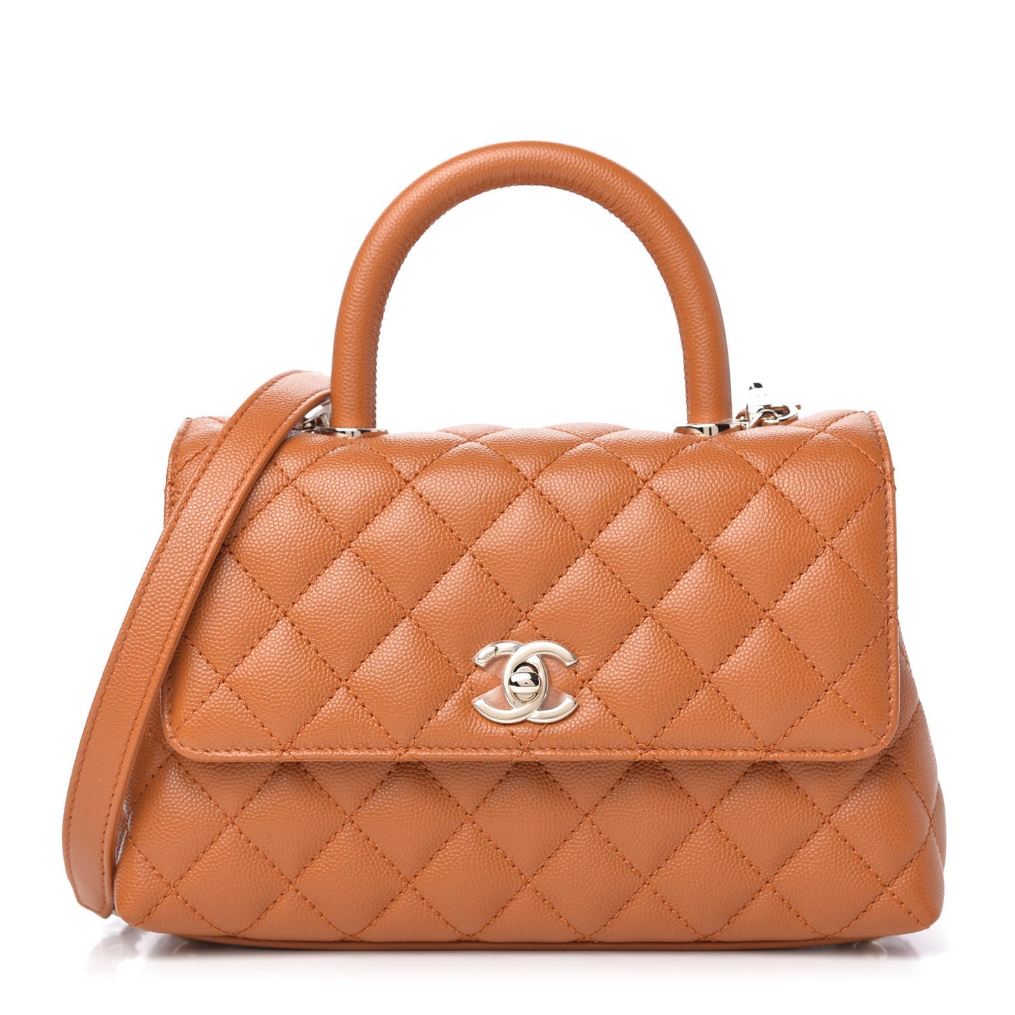 Caviar Quilted Mini Coco Handle Flap Light Brown