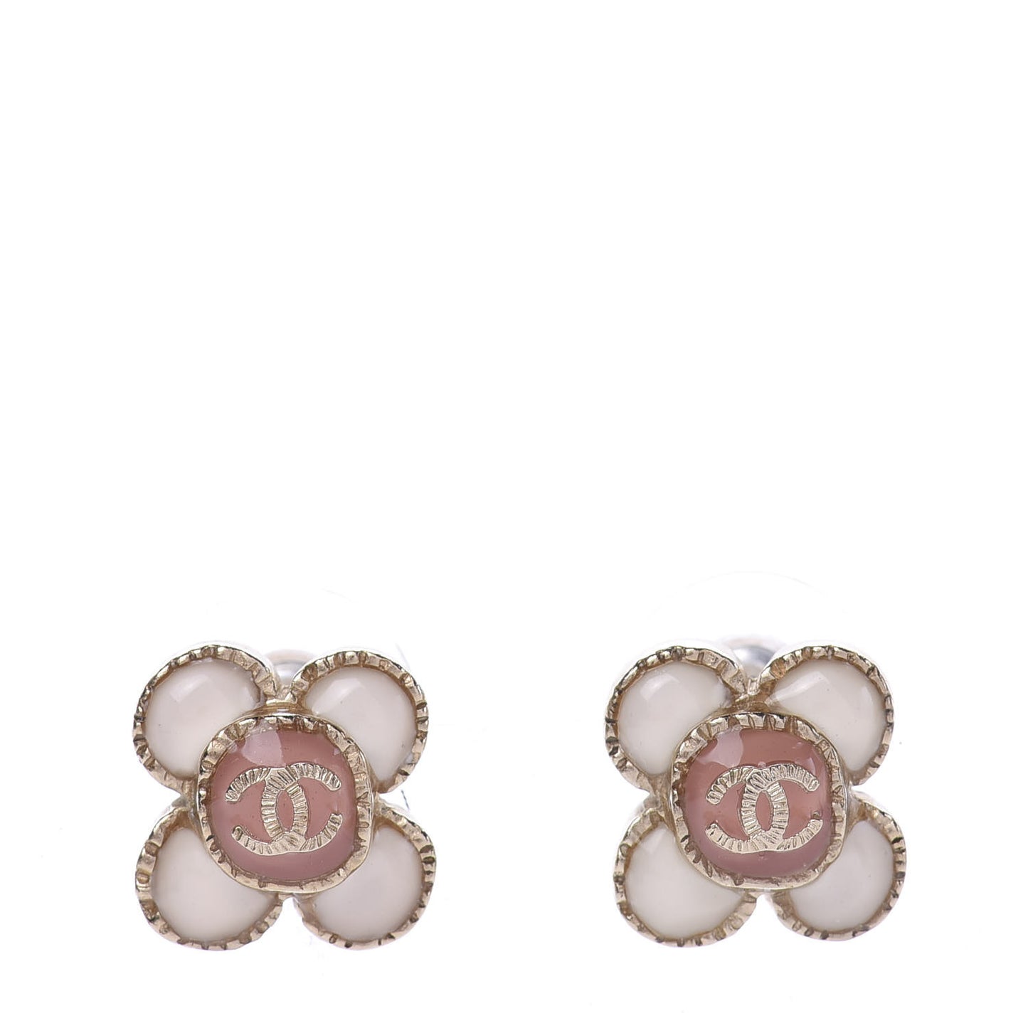 Enamel Flower CC Earrings Beige Pink