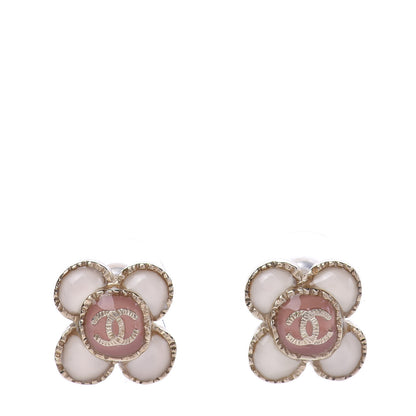 Chanel Enamel Flower CC Earrings Beige Pink 1 of 5