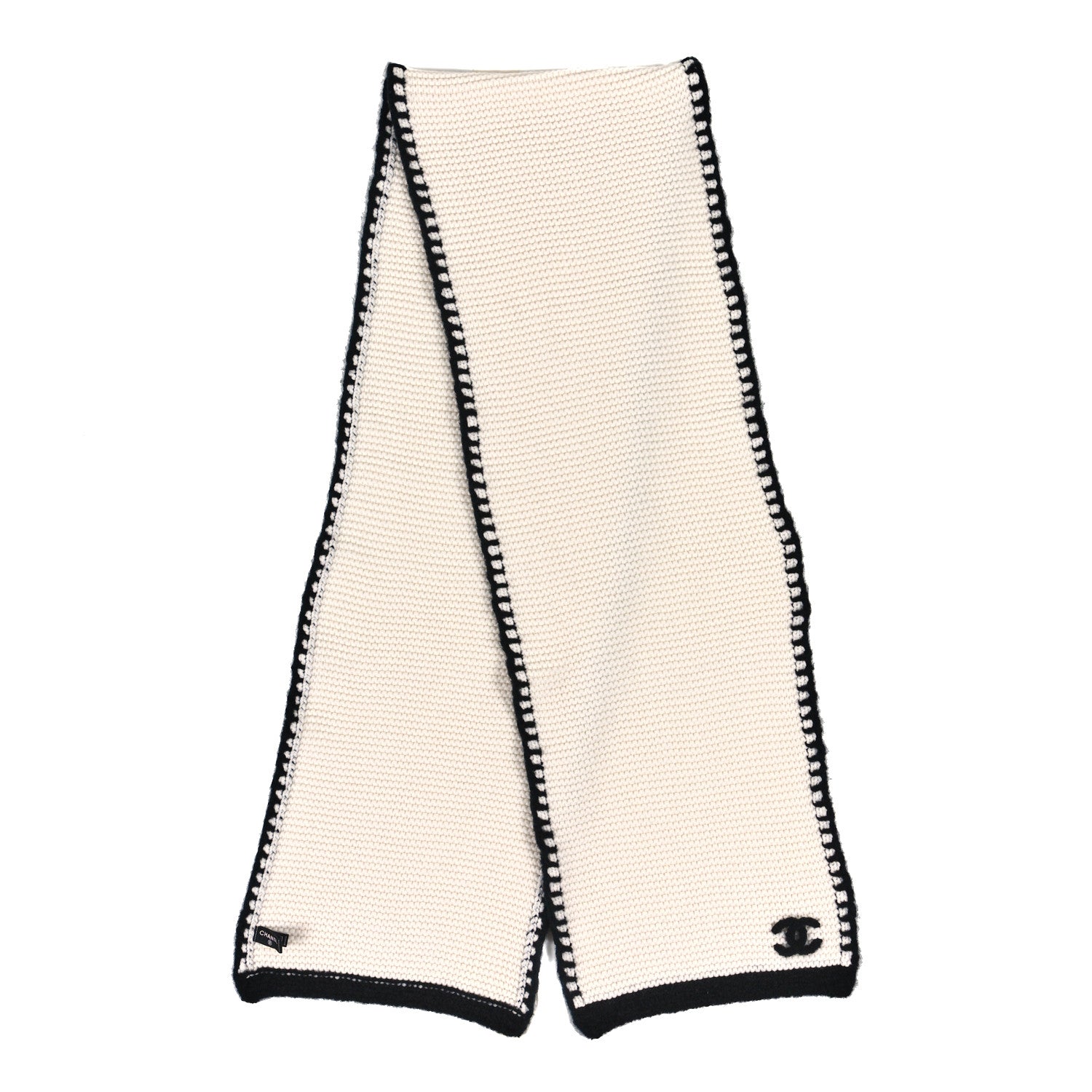 Chanel Cashmere Silk CC Knitted Scarf Black White 2 of 4