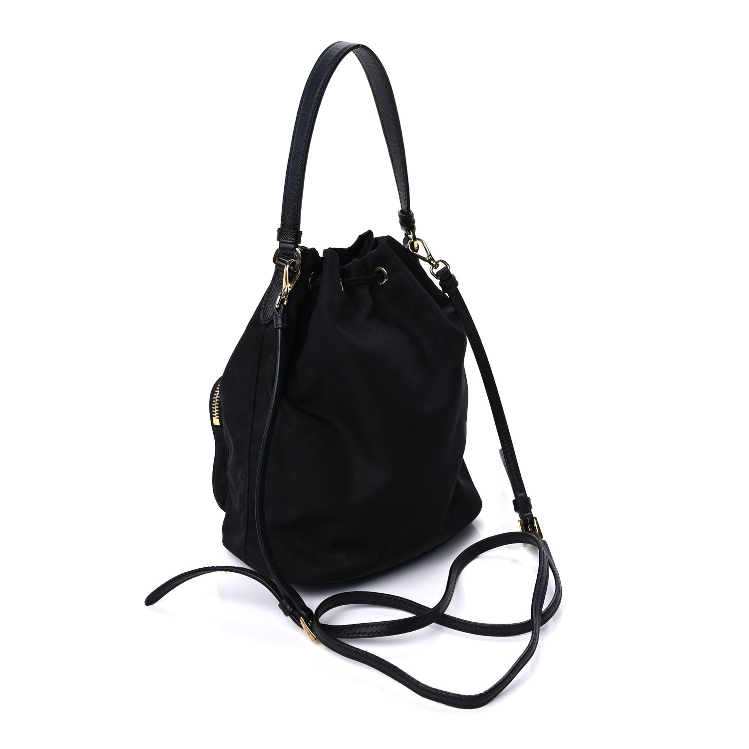 Prada Nylon Vela Saffiano Mini Bucket Crossbody Bag  Black 2 of 8
