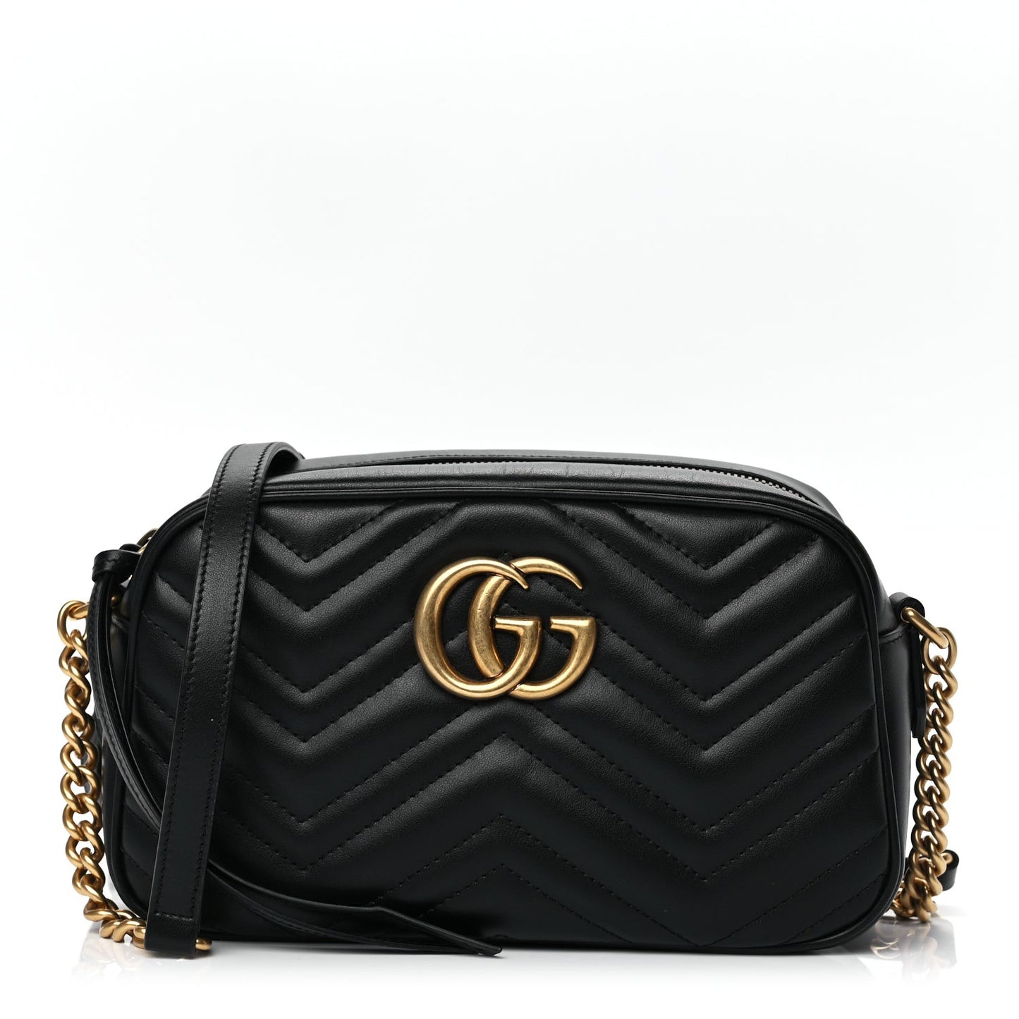 Calfskin Matelasse Small GG Marmont Chain Shoulder Bag Black
