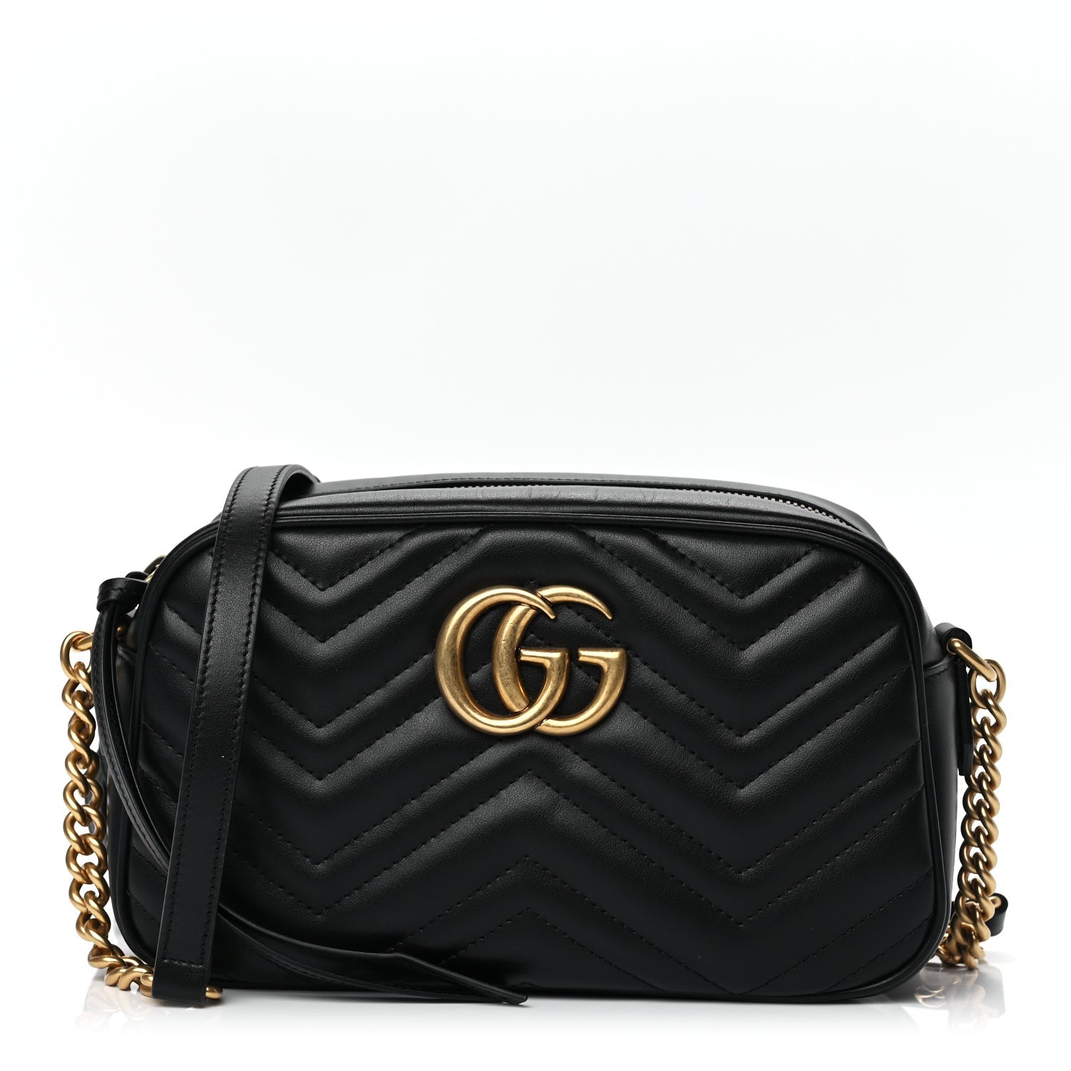 Gucci Calfskin Matelasse Small GG Marmont Chain Shoulder Bag Black 1 of 10