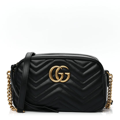 Gucci Calfskin Matelasse Small GG Marmont Chain Shoulder Bag Black 1 of 10