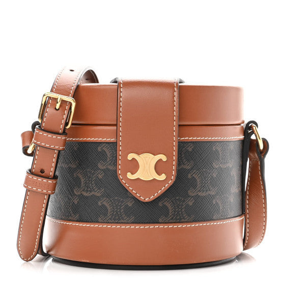 Calfskin Triomphe Canvas Medium Tambour Bag Tan