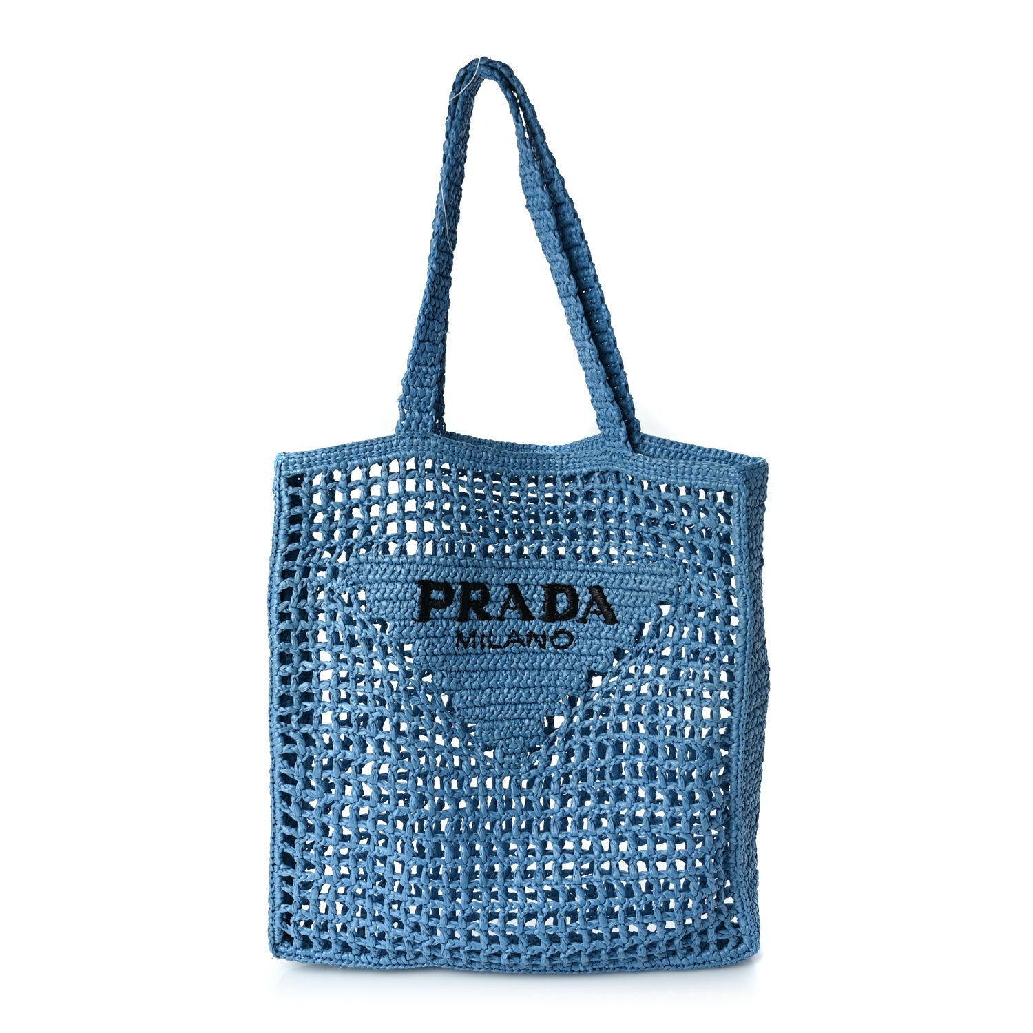 Prada Yarn Raffia Effect Crochet Logo Embroidered Tote Bag Celeste 1 of 8