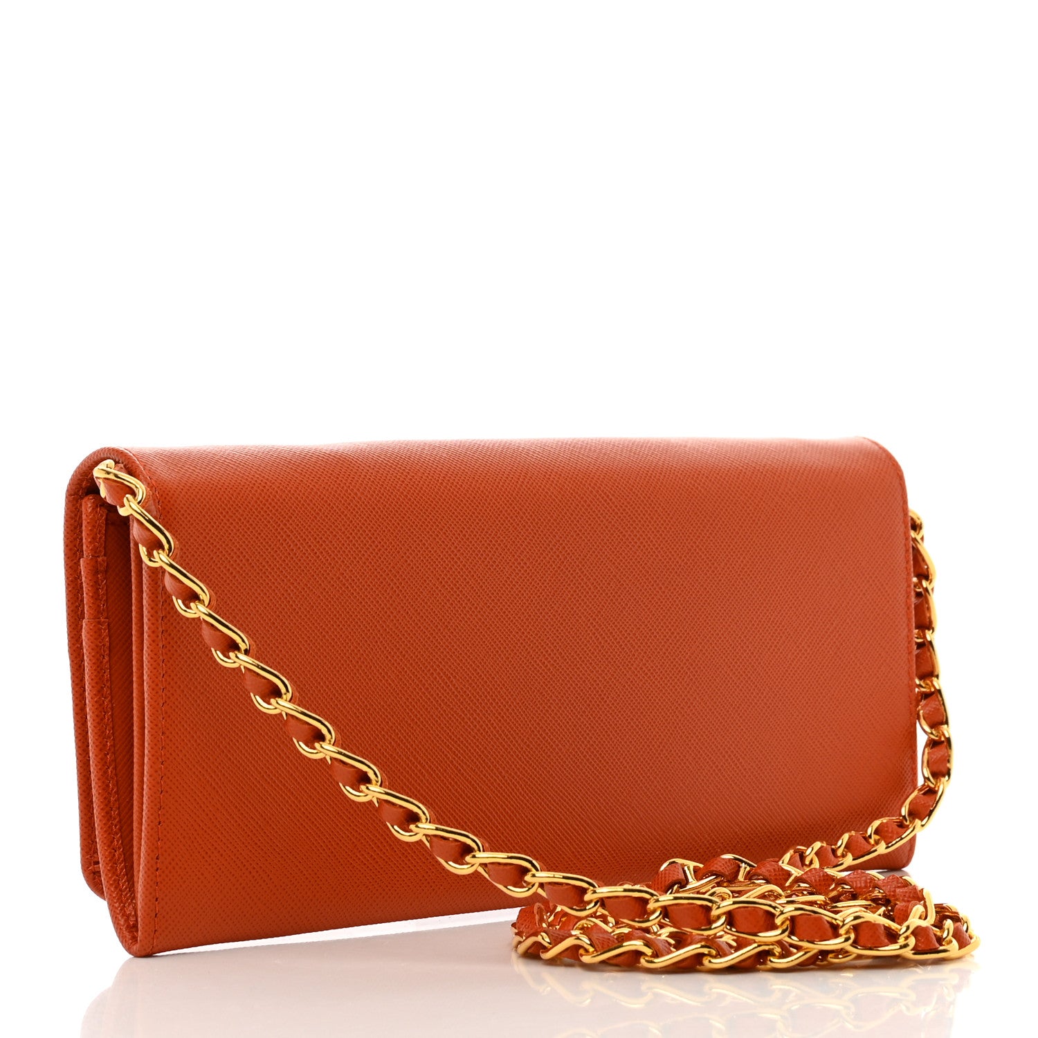 Prada Saffiano Metal Oro Chain Wallet Papaya 3 of 8