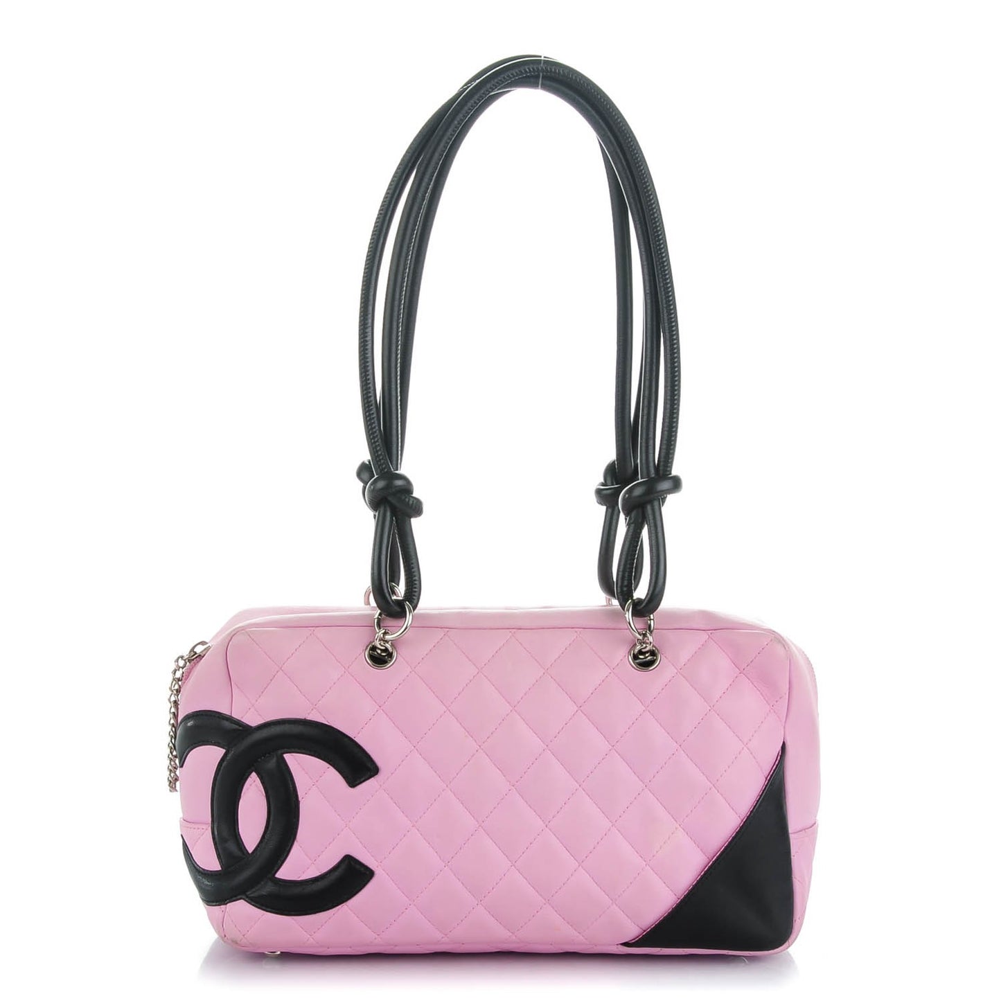 Calfskin Quilted Large Cambon Bowler Pink Black