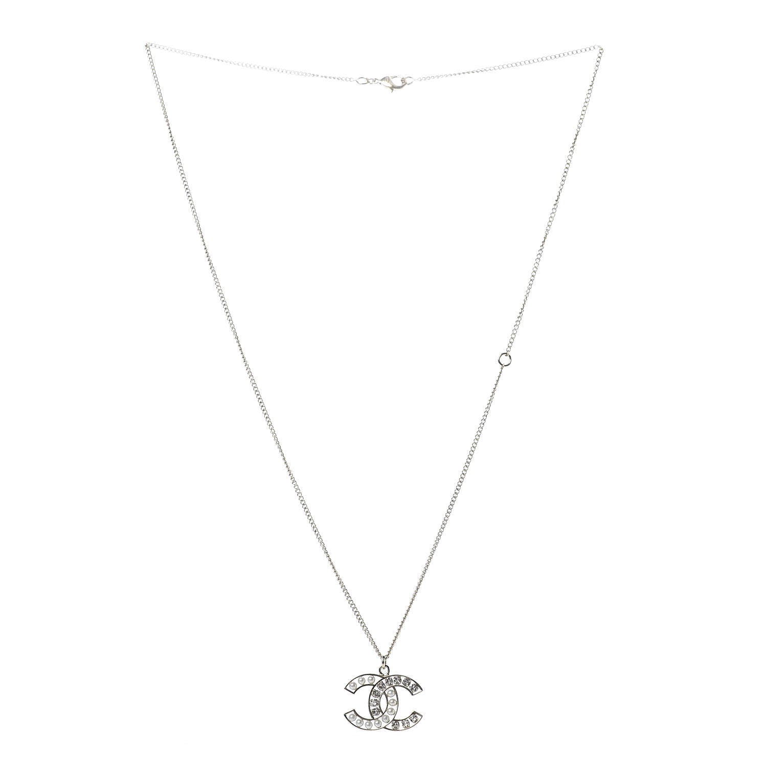 Chanel Pearl Crystal CC Pendant Necklace Gold 3 of 4