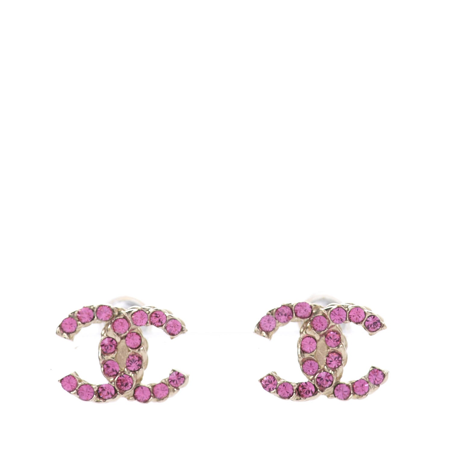 Chanel Crystal CC Earrings Gold Pink 1 of 5