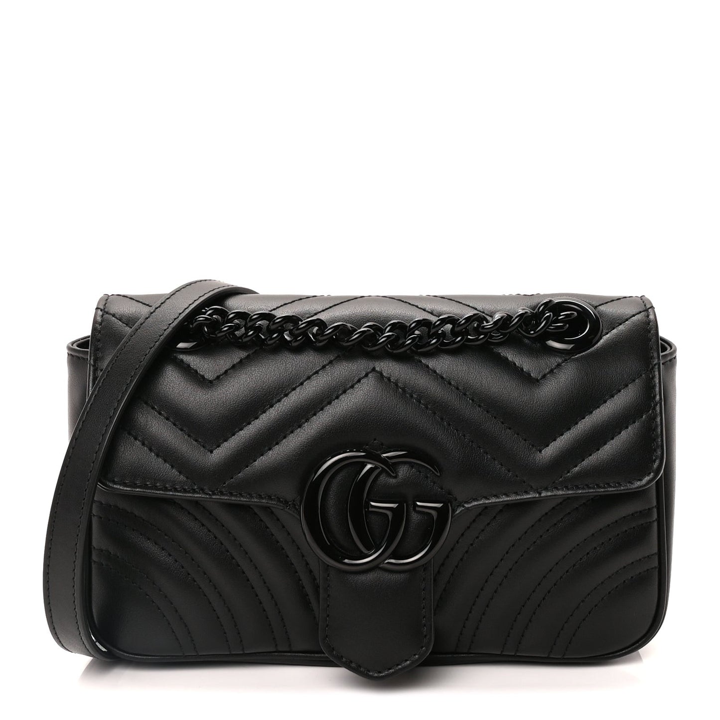 Calfskin Matelasse Monochrome Mini GG Marmont Shoulder Bag Black
