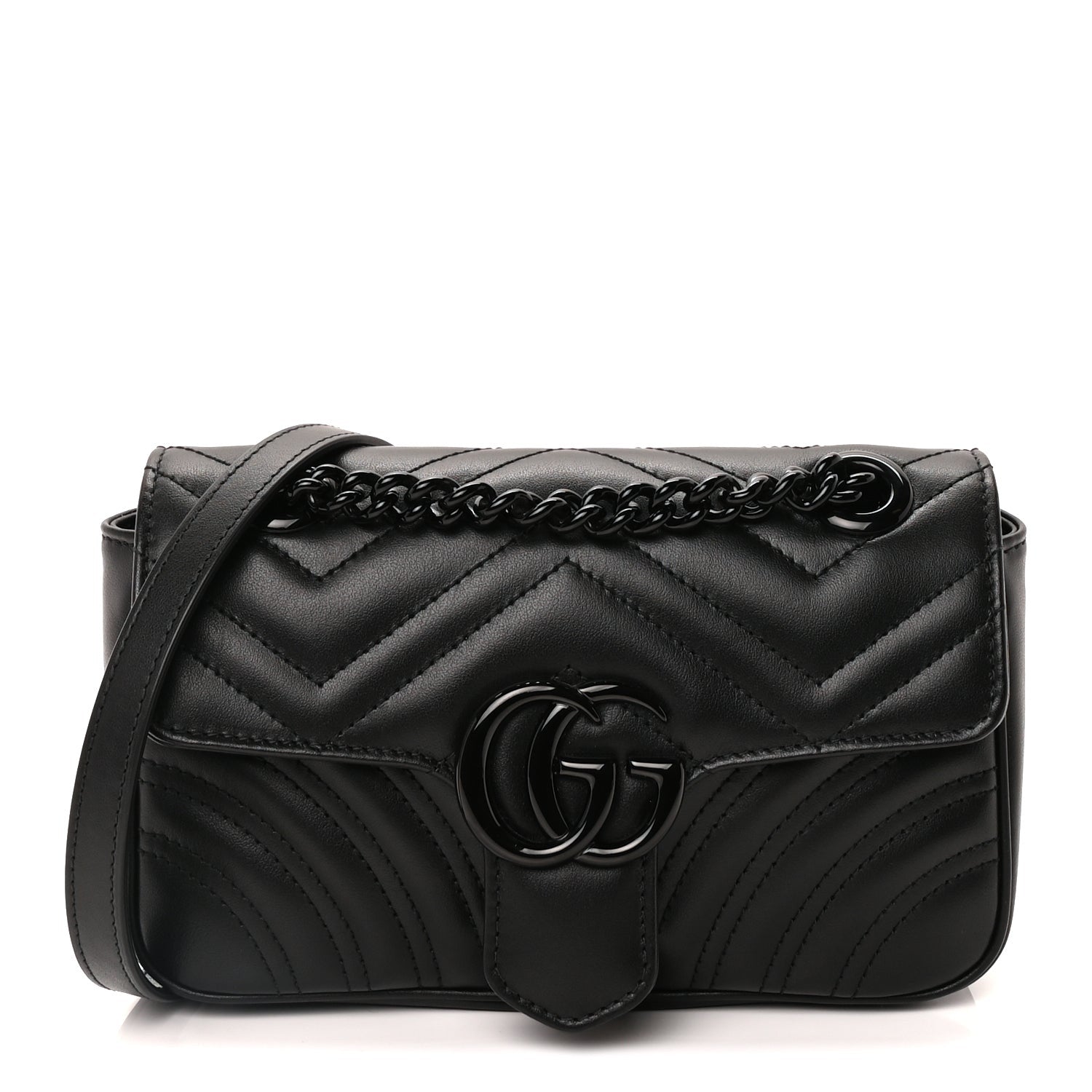 Gucci Calfskin Matelasse Monochrome Mini GG Marmont Shoulder Bag Black 1 of 8