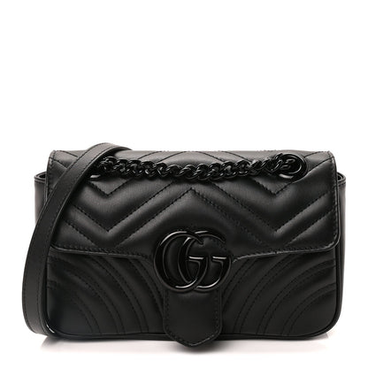 Gucci Calfskin Matelasse Monochrome Mini GG Marmont Shoulder Bag Black 1 of 8