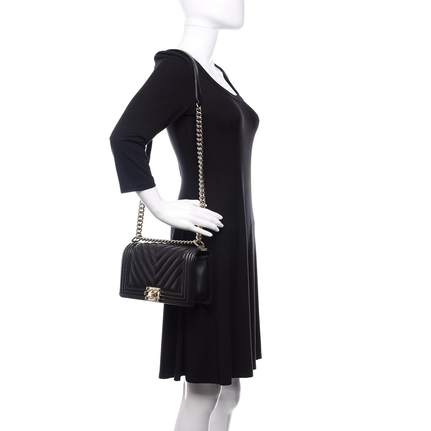 Lambskin Chevron Quilted Medium Boy Flap Black