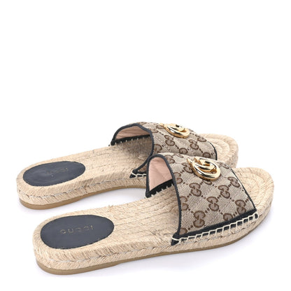 Gucci Monogram Matelasse GG Marmont Espadrille 20mm Slide Sandals 38.5  Beige Ebony Black 4 of 7