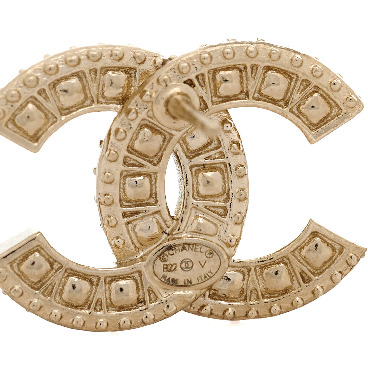 Chanel Crystal Timeless CC Earrings Light Gold 4 of 5