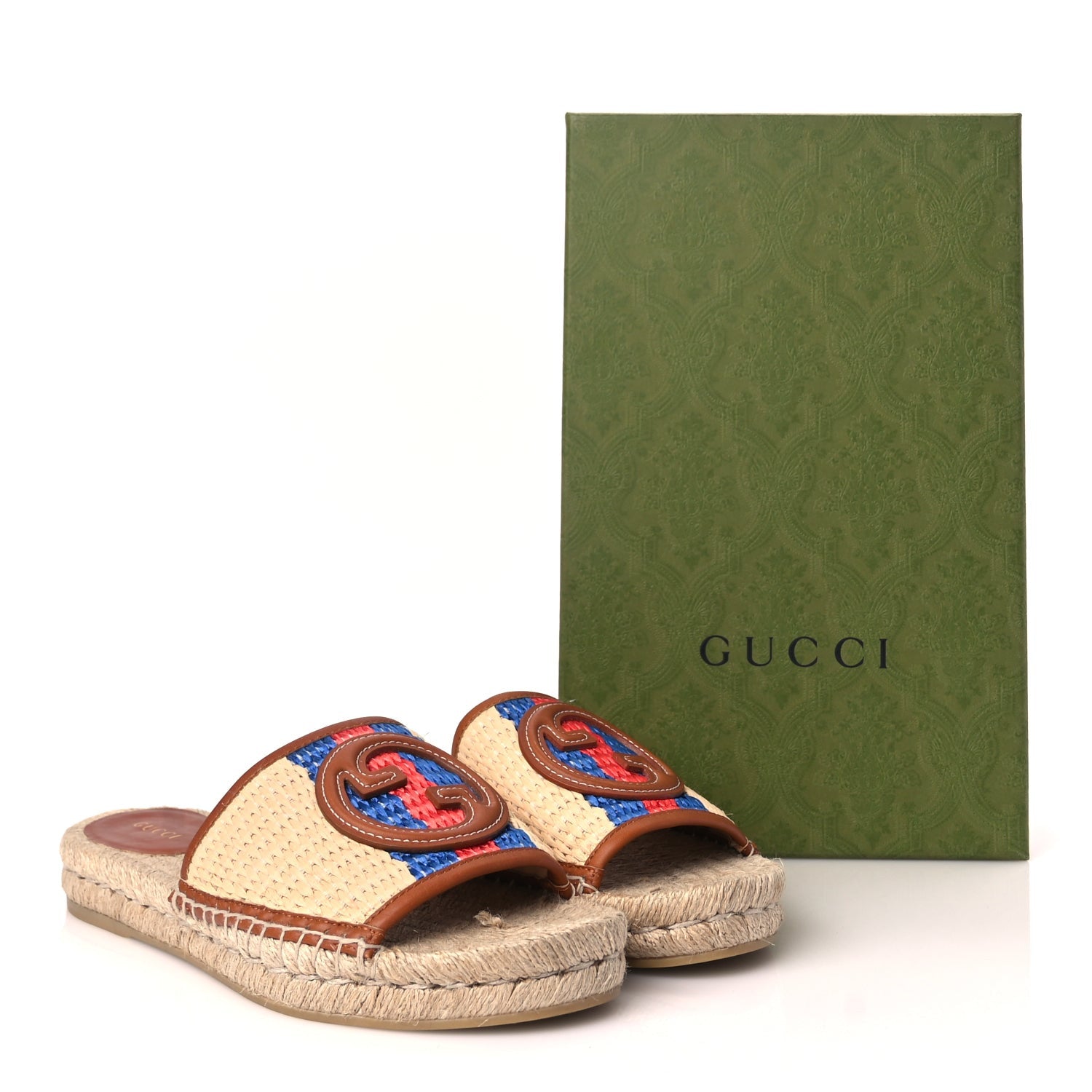 Gucci Raffia Interlocking G Flat Slide Espadrille Sandals 38.5 Harness Brown 9 of 9