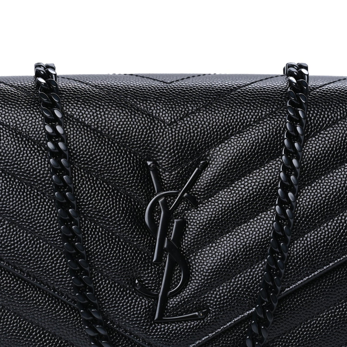 Grain De Poudre Matelasse Chevron Monogram Monochrome Chain Wallet  Black