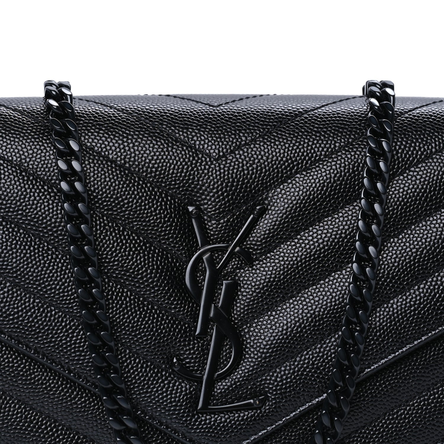 Saint Laurent Grain De Poudre Matelasse Chevron Monogram Monochrome Chain Wallet  Black 6 of 8