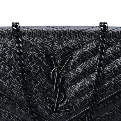 Saint Laurent Grain De Poudre Matelasse Chevron Monogram Monochrome Chain Wallet  Black 6 of 8