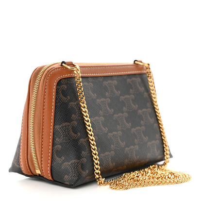 Celine Triomphe Canvas Lambskin Clutch On Chain Tan 3 of 12