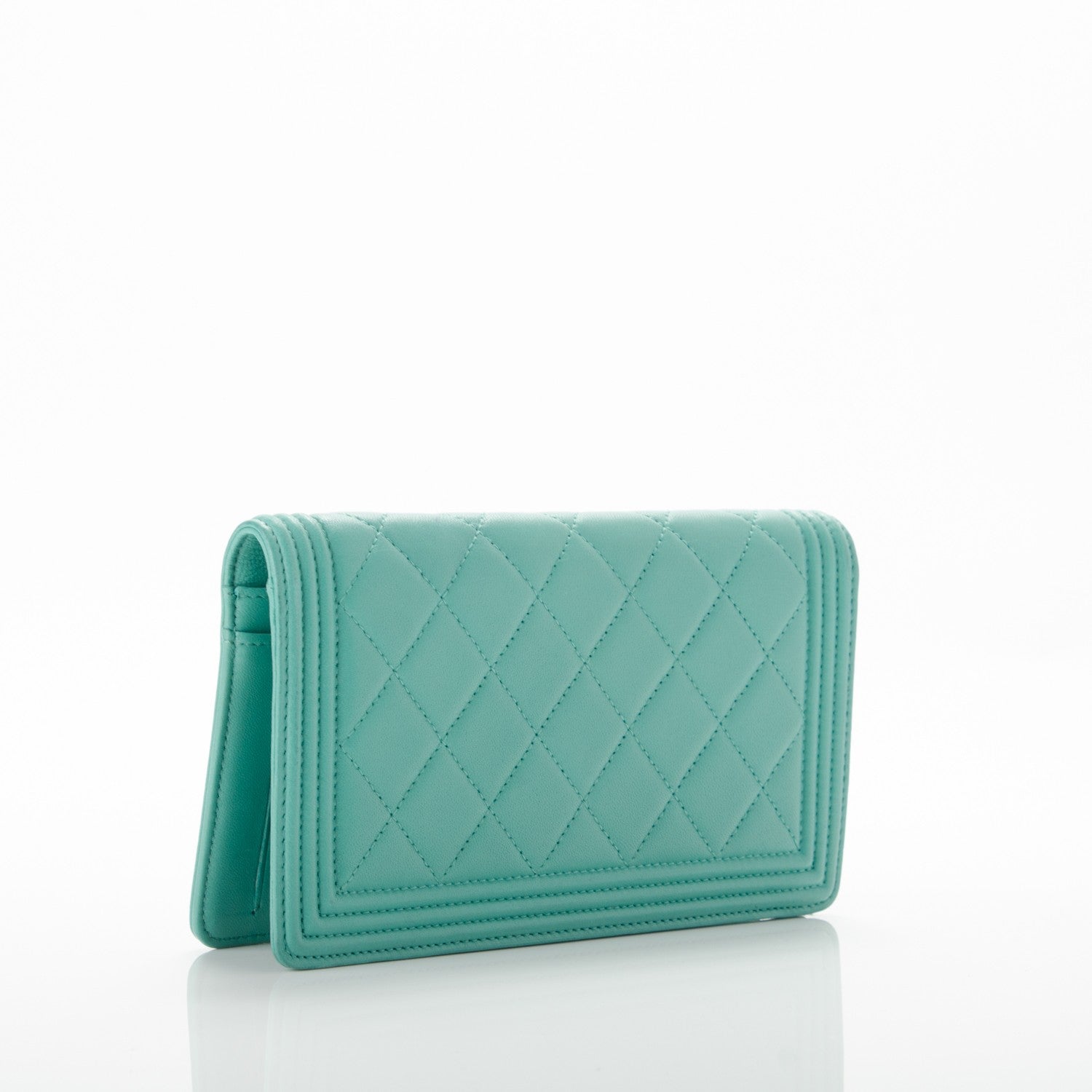 Chanel Lambskin Quilted Boy Yen Wallet Light Green 3 of 8