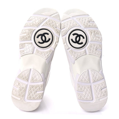 Chanel Suede Calfskin Fabric CC Sneakers 37.5 White 5 of 9