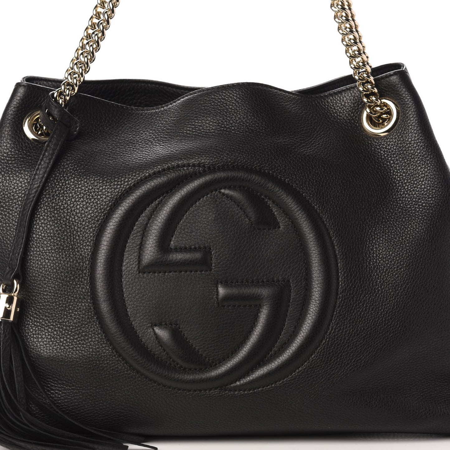 Pebbled Calfskin Medium Soho Chain Shoulder Bag Black