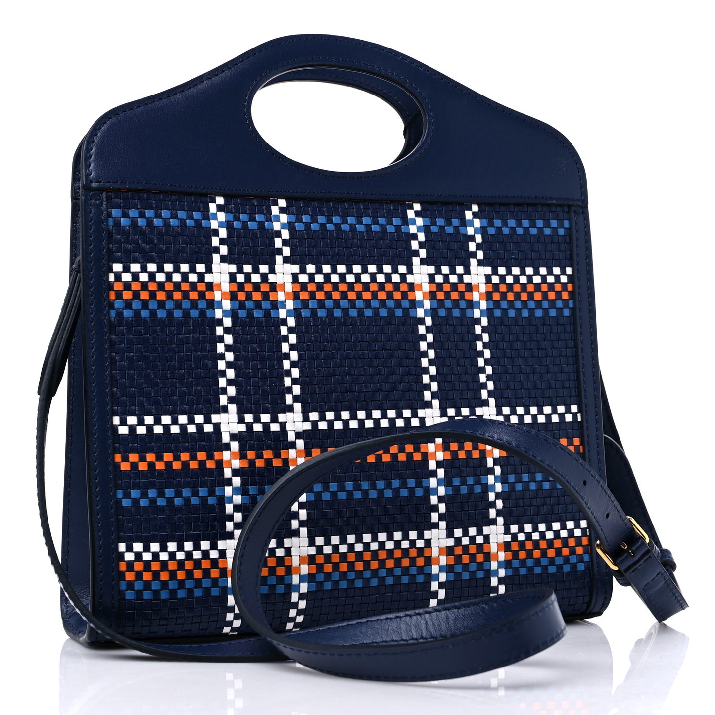 Calfskin Nylon Tartan Mini Pocket Bag Blue White Orange