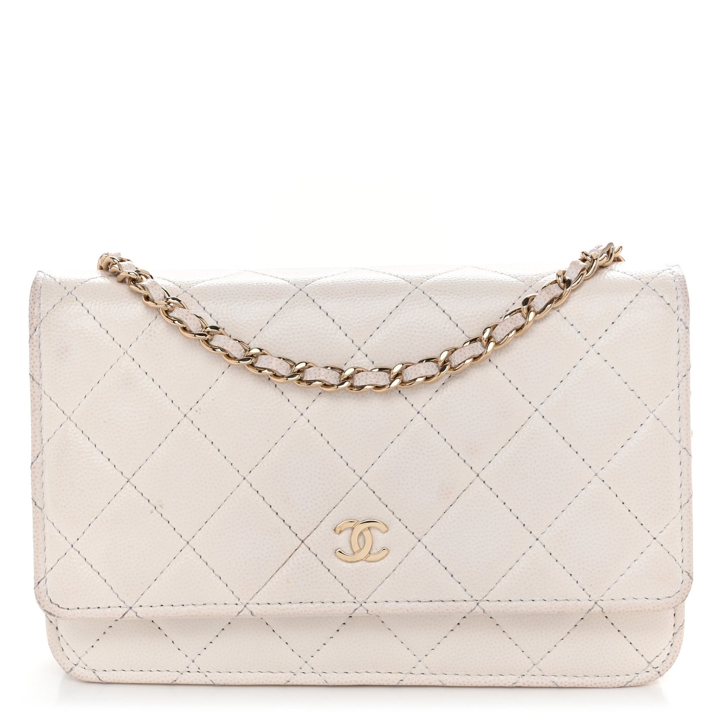 Caviar Quilted Wallet On Chain WOC White