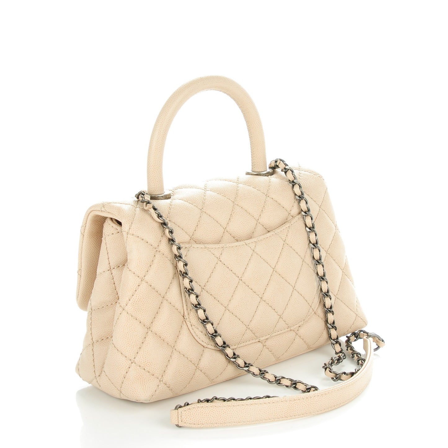 Caviar Quilted Mini Coco Handle Flap Light Beige